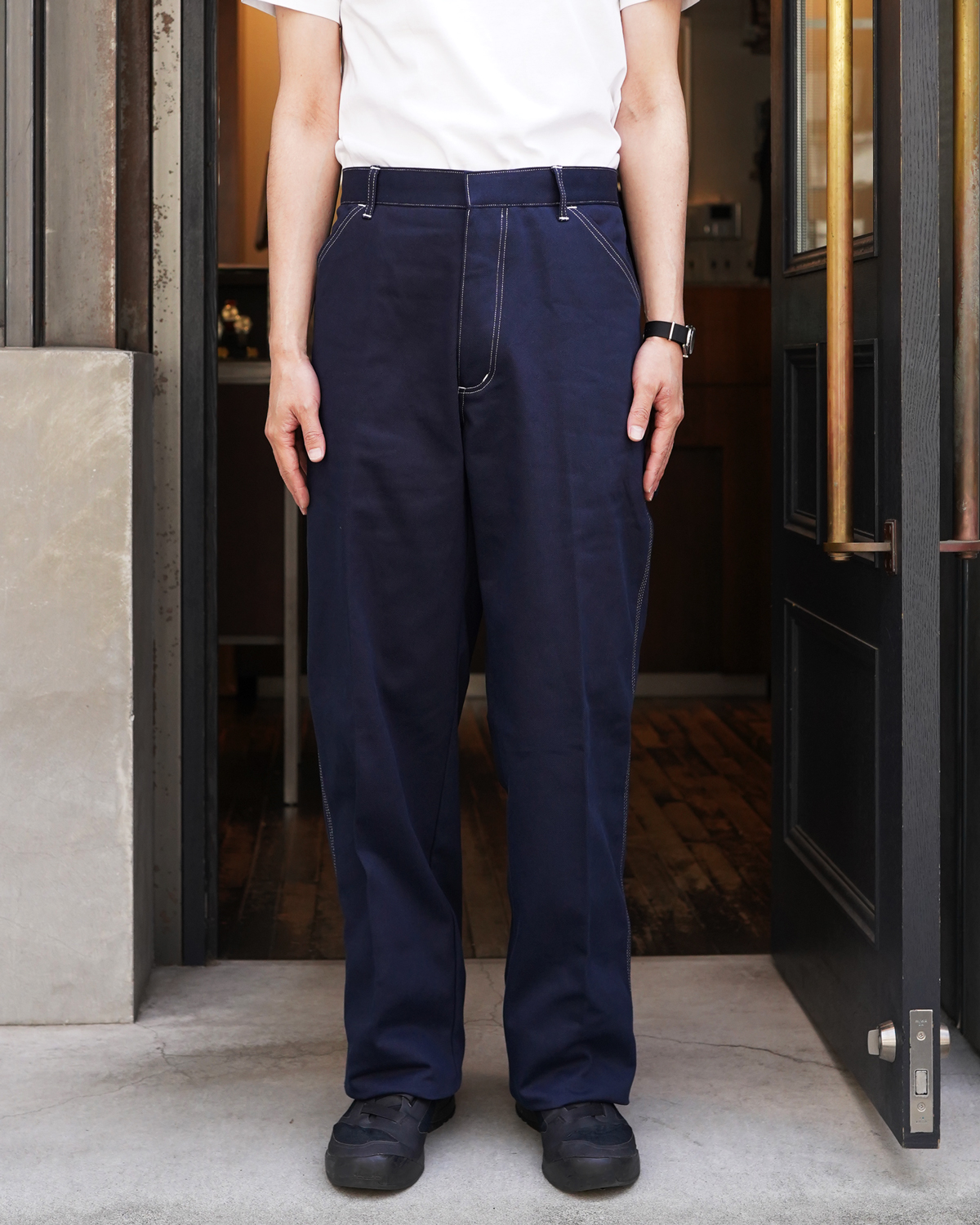 NEAT コットンピケ ベルトレス NAVY | labiela.com